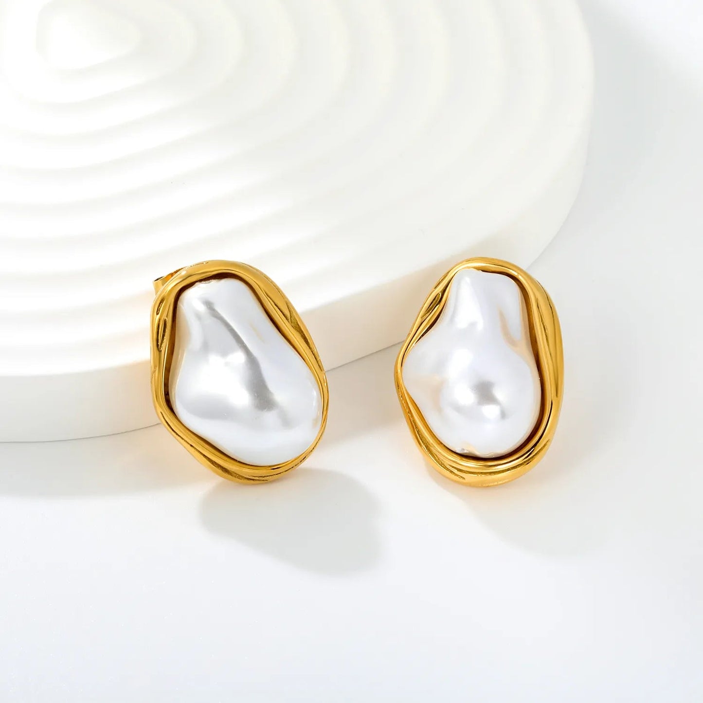 Wholesale 19x26mm heavy weight organic melted metal pearl Earring