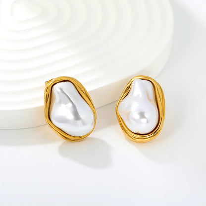 Wholesale 19x26mm heavy weight organic melted metal pearl Earring
