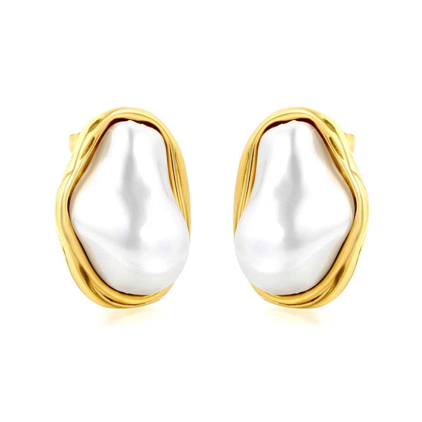 Wholesale 19x26mm heavy weight organic melted metal pearl Earring