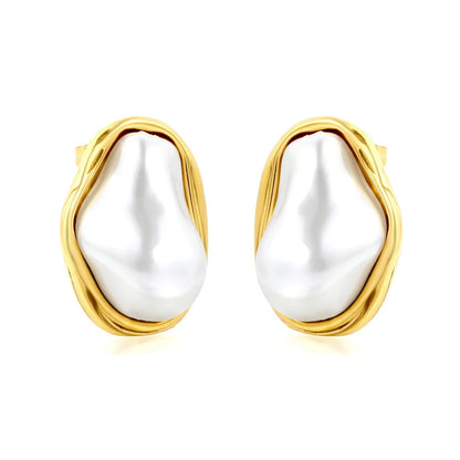 Wholesale 19x26mm heavy weight organic melted metal pearl Earring