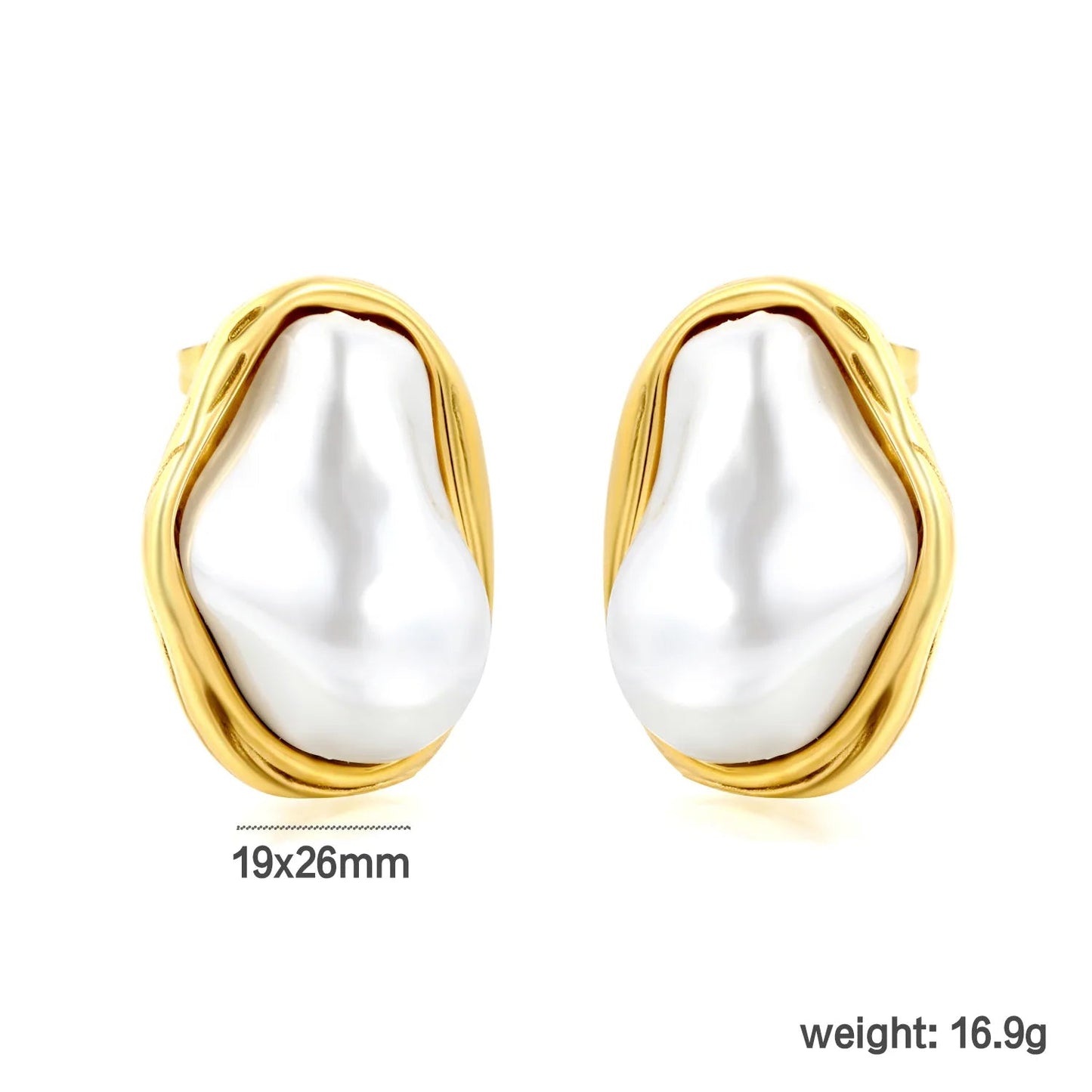 Wholesale 19x26mm heavy weight organic melted metal pearl Earring