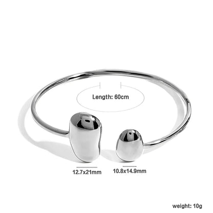 Wholesale Waterproof PVD Gold/Silver Sculpted Asymmetric Dual-Bean Bangle