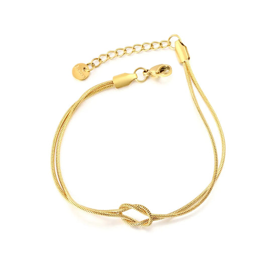 304L Stainless Steel Knot Bracelet | Gold Double Snake Chain