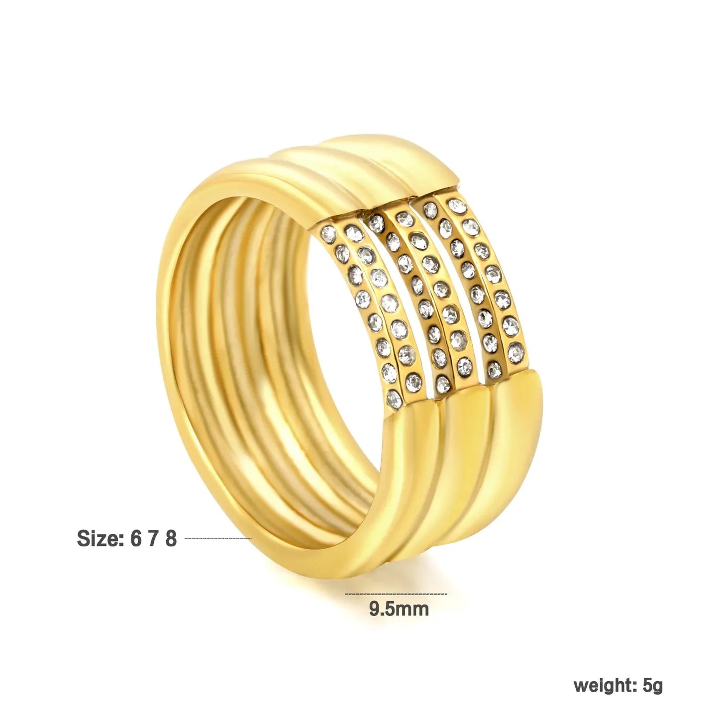 Wholesale Waterproof PVD Gold Multi-Layer Intertwined Green Zircon Ring