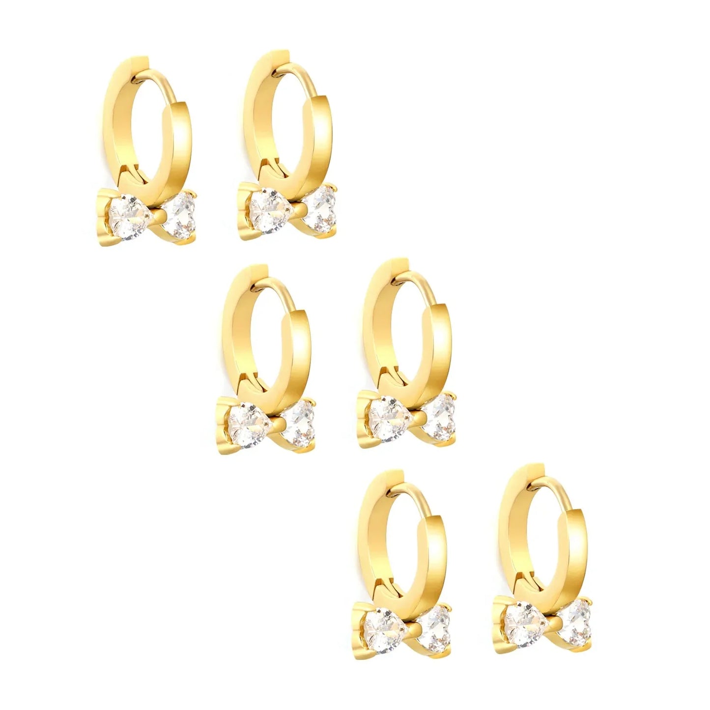 Waterproof Stainless Steel Bowknot Earrings | 3PCS Heart Jewelry Set