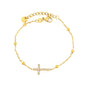 Gentle Faith: Mirror-Polished Gold Beads & Pave CZ Cross Bracelet