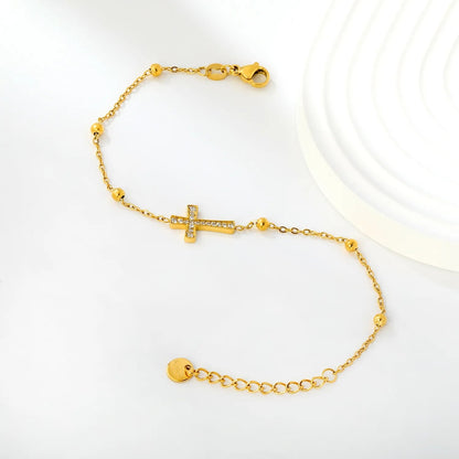 Waterproof 304L Steel Ultra-Light Beaded Chain Cross Bracelet