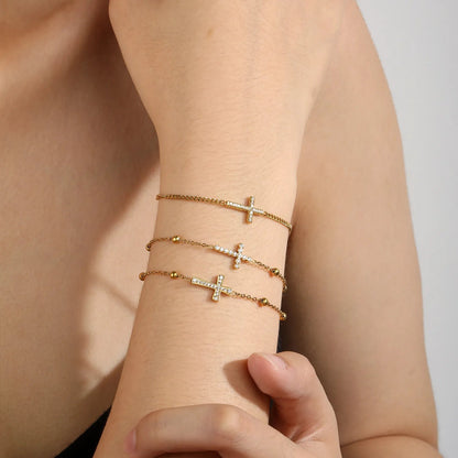 Waterproof 304L Steel Ultra-Light Beaded Chain Cross Bracelet