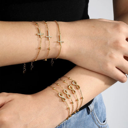 Waterproof 304L Steel Ultra-Light Beaded Chain Cross Bracelet