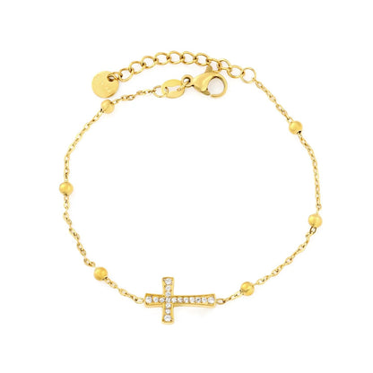 Waterproof 304L Steel Ultra-Light Beaded Chain Cross Bracelet