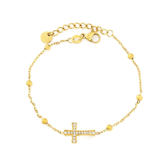 Waterproof 304L Steel Ultra-Light Beaded Chain Cross Bracelet