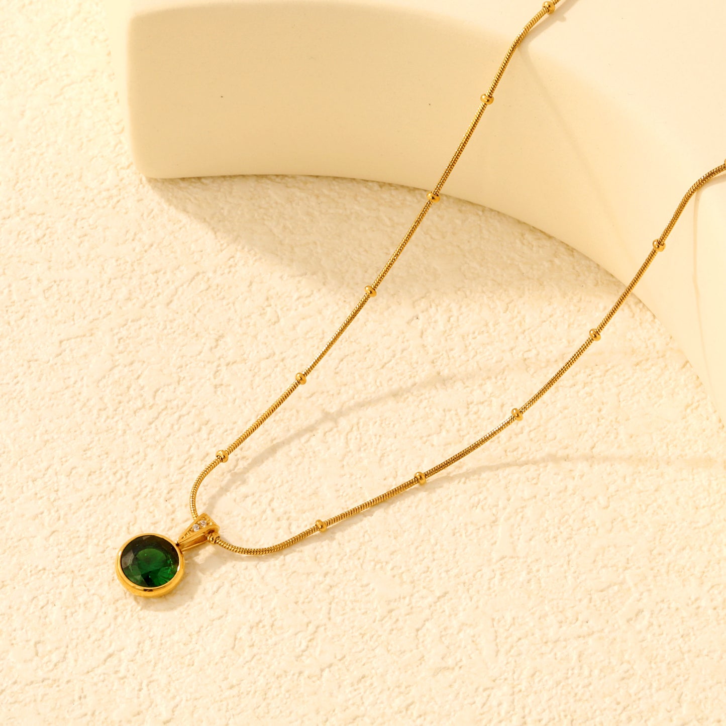 Dainty Beaded Chain Solitaire CZ Pendant Necklace in 304L Stainless Steel