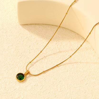 Dainty Beaded Chain Solitaire CZ Pendant Necklace in 304L Stainless Steel