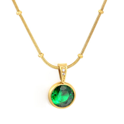 Dainty Beaded Chain Solitaire CZ Pendant Necklace in 304L Stainless Steel