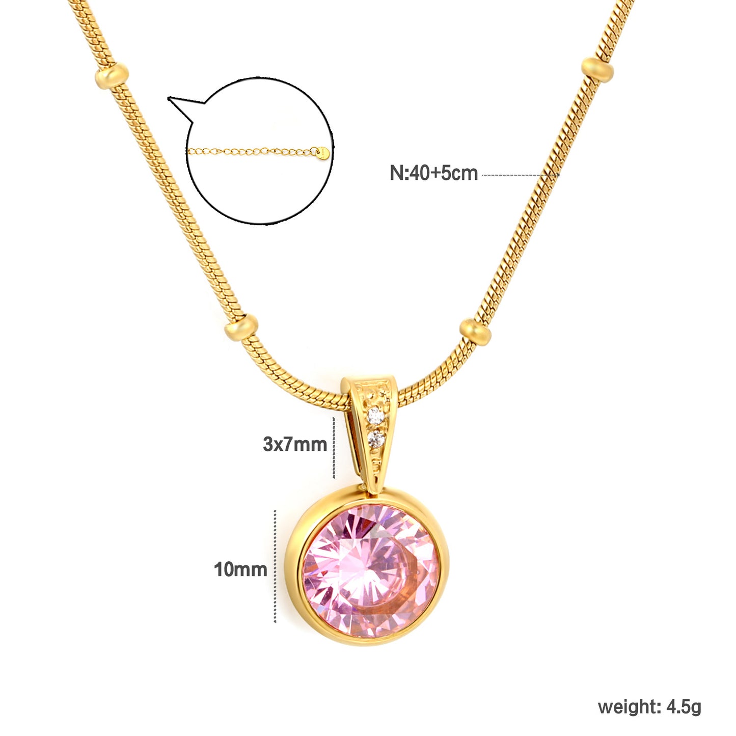 Dainty Beaded Chain Solitaire CZ Pendant Necklace in 304L Stainless Steel