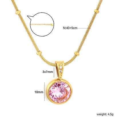 Dainty Beaded Chain Solitaire CZ Pendant Necklace in 304L Stainless Steel