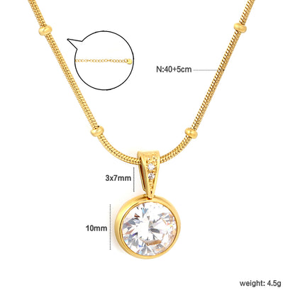 Dainty Beaded Chain Solitaire CZ Pendant Necklace in 304L Stainless Steel