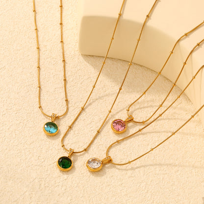 Dainty Beaded Chain Solitaire CZ Pendant Necklace in 304L Stainless Steel