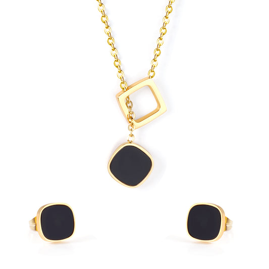 black square gold frame jewelry set
