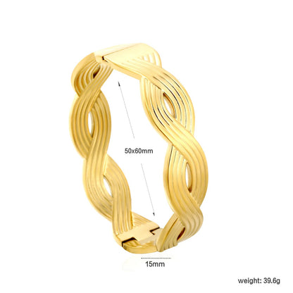 Chunky Gold Woven Cuff Bangle Waterproof Stainless Steel Twisted Hollow Wristwear for Women