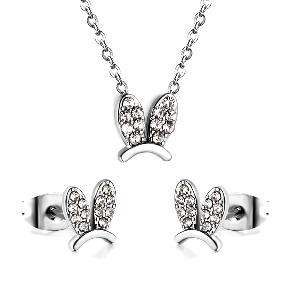 bunny ear cz jewelry gold-steel