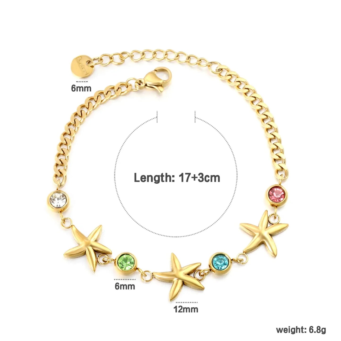 304L Stainless Steel Marine Starfish Bracelet Bulk - Color Zircon