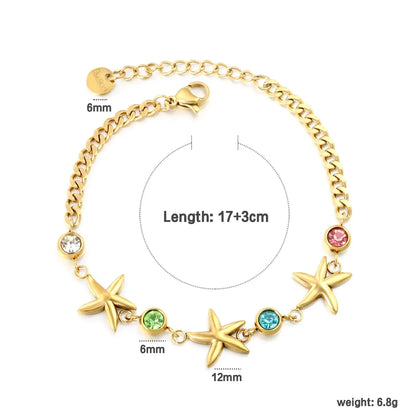 304L Stainless Steel Marine Starfish Bracelet Bulk - Color Zircon