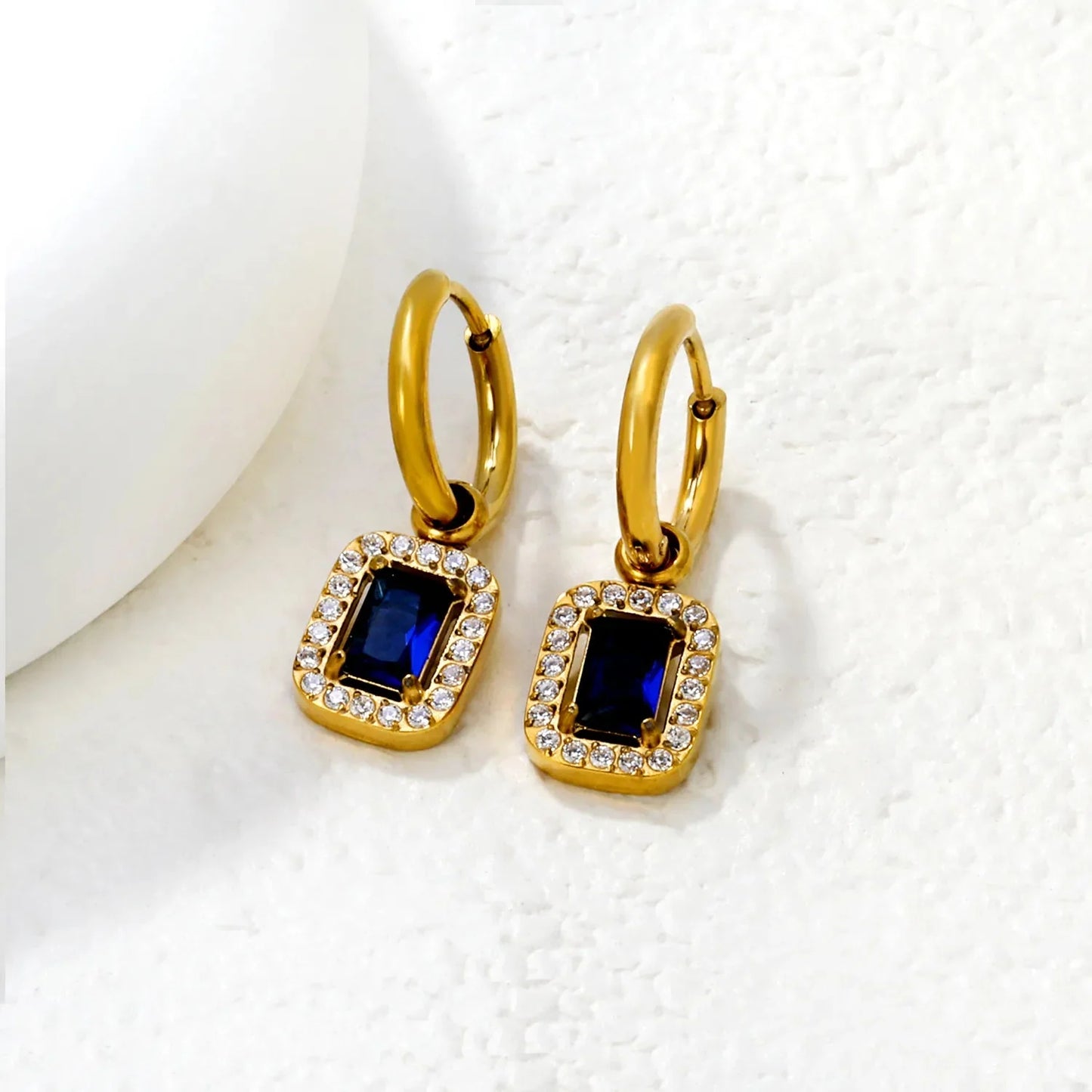 Tarnish-Free 304L Stainless Steel Earrings | Pink Square Halo Hoops