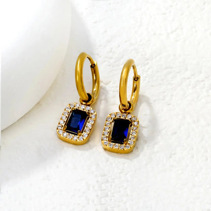 Tarnish-Free 304L Stainless Steel Earrings | Pink Square Halo Hoops