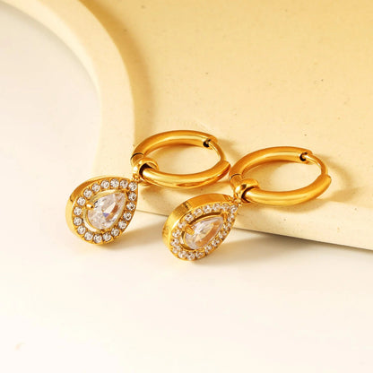 304L Stainless Steel Teardrop Zircon Earrings Wholesale | Bulk Gold