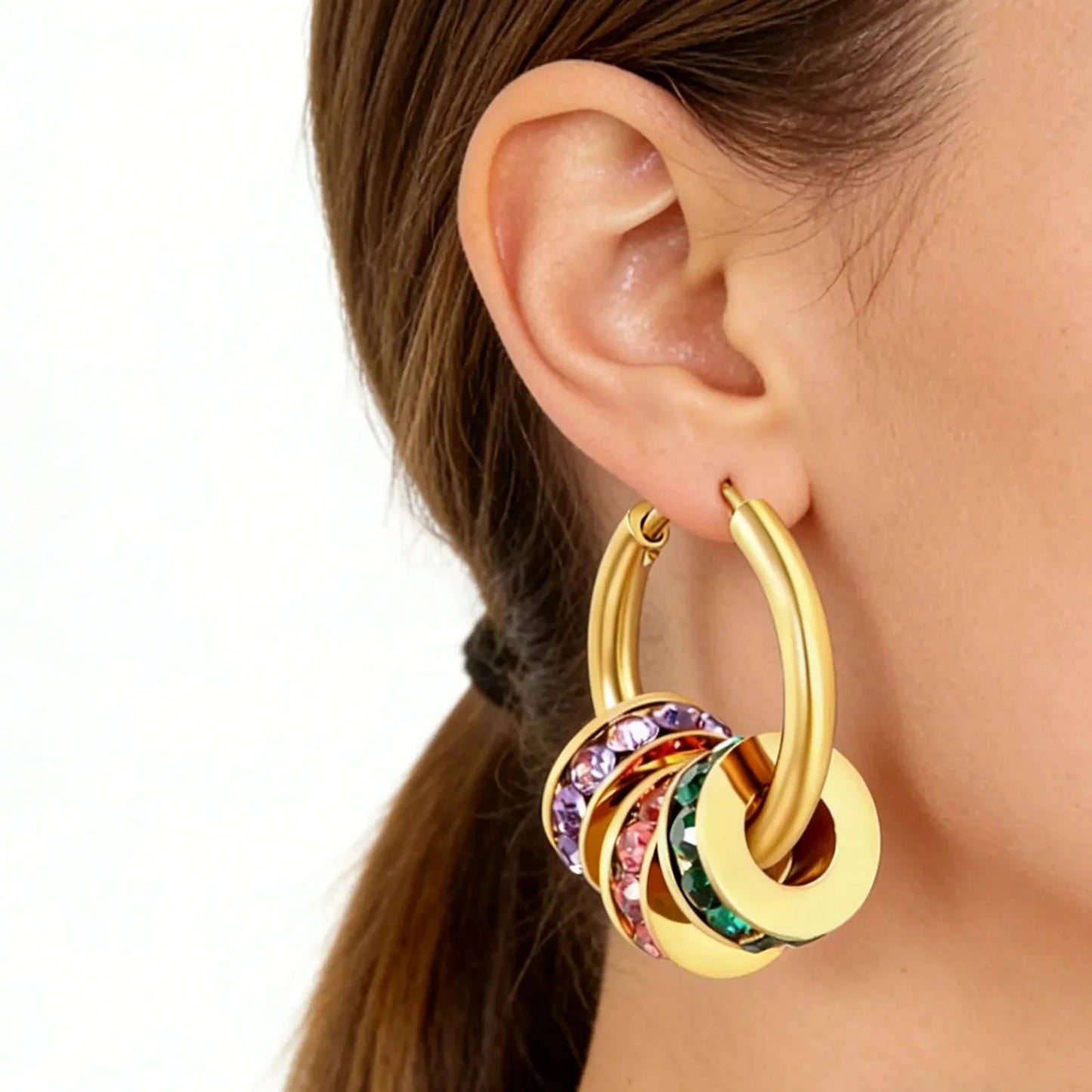 Stainless Steel Earrings | Colorful Zircon Multi-Layer Hoops