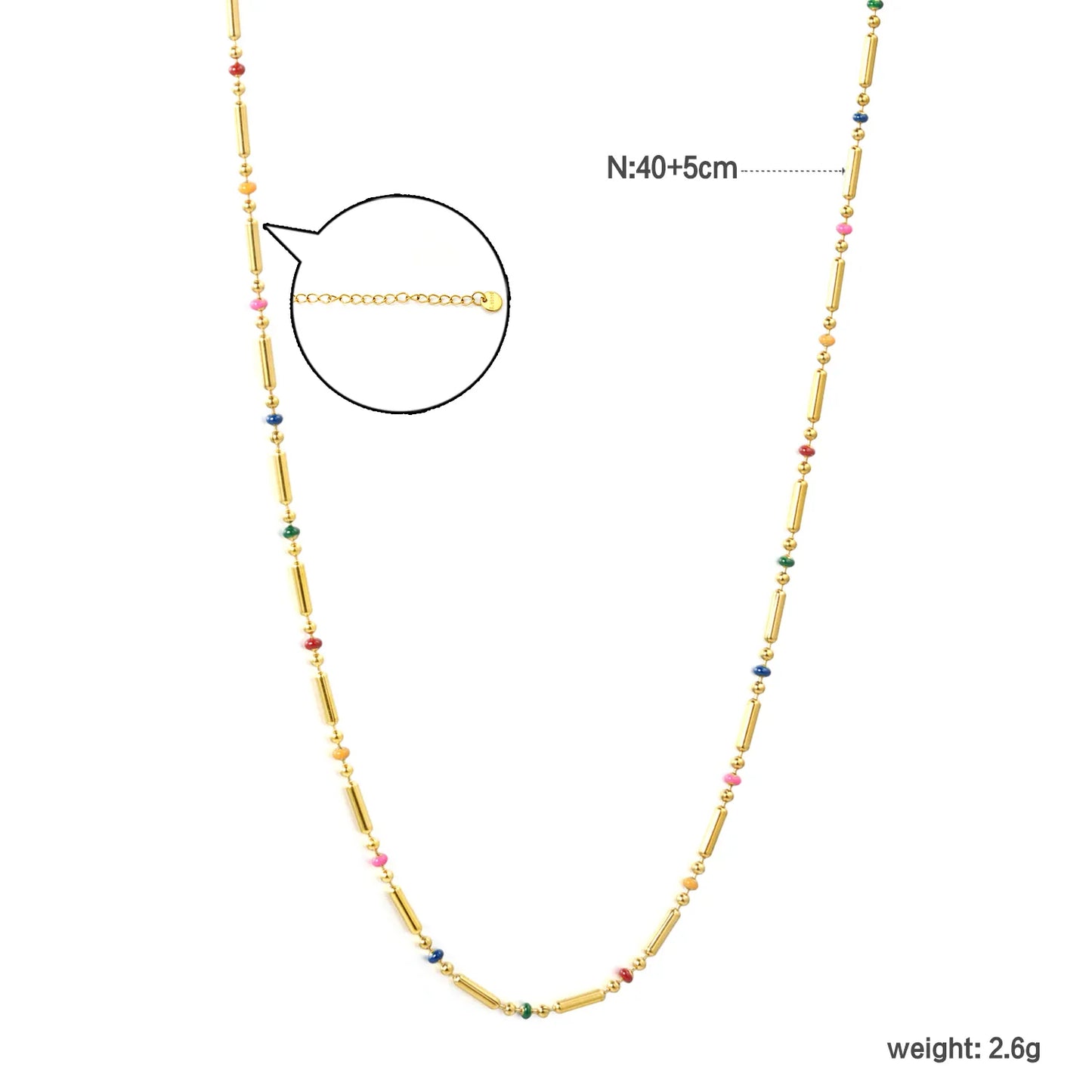 Exotic Colorful Gemstone Fine Chain Necklace Stainless Steel Waterproof