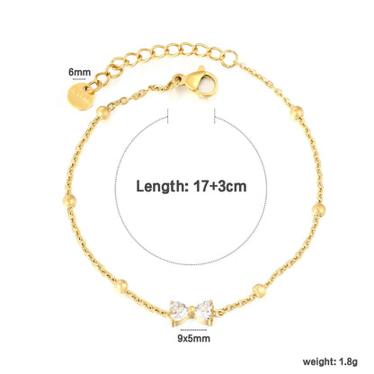 Romantic Twin Heart CZ Bracelet Stainless Steel Waterproof