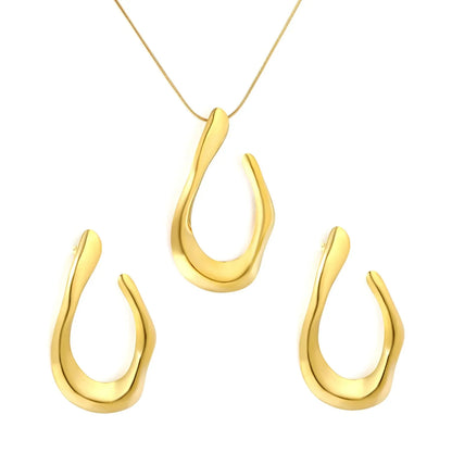 Minimalist Statement Jewelry Set 304L Steel Gold Irregular Teardrop Pendant & Earrings