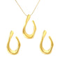 Minimalist Statement Jewelry Set 304L Steel Gold Irregular Teardrop Pendant & Earrings