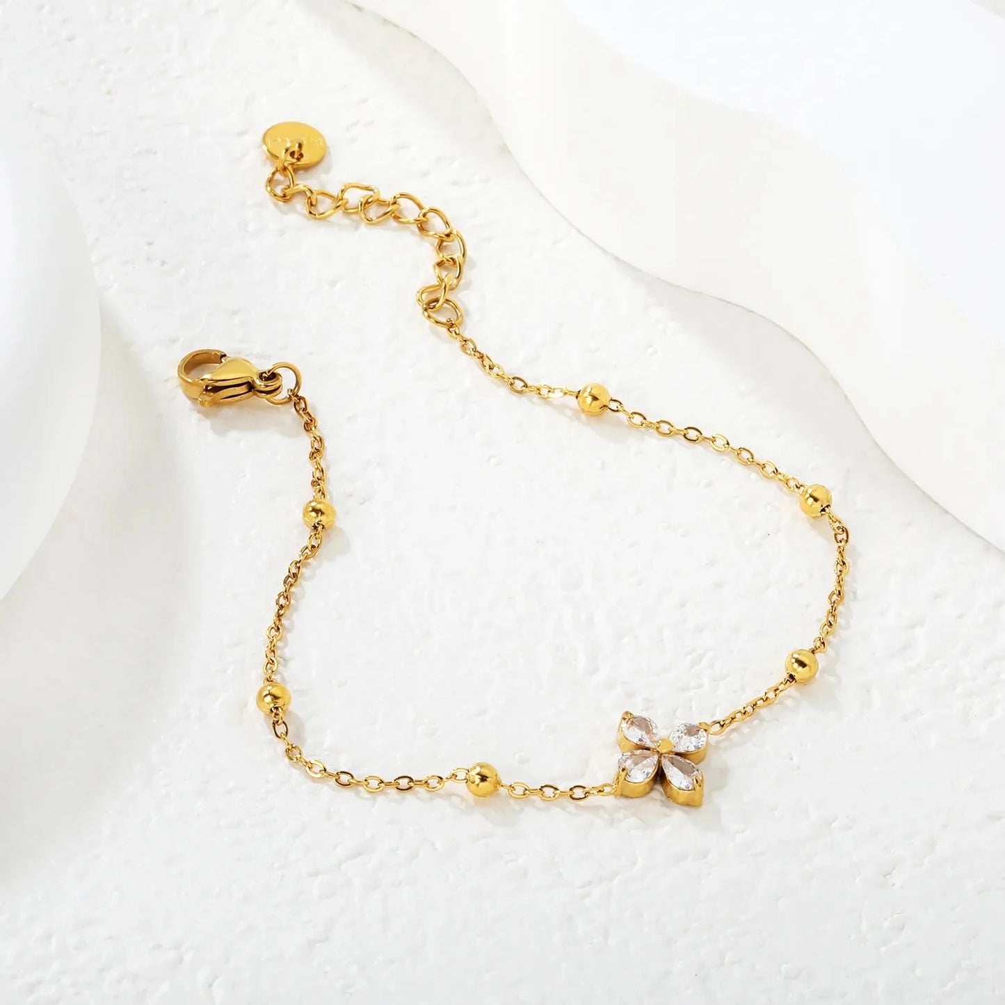 Elegant Floral CZ Bracelet Stainless Steel Waterproof