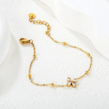 Elegant Floral CZ Bracelet Stainless Steel Waterproof
