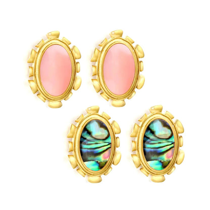 304L Stainless Steel Oval Shell Studs | Elegant Retro Gold Jewelry