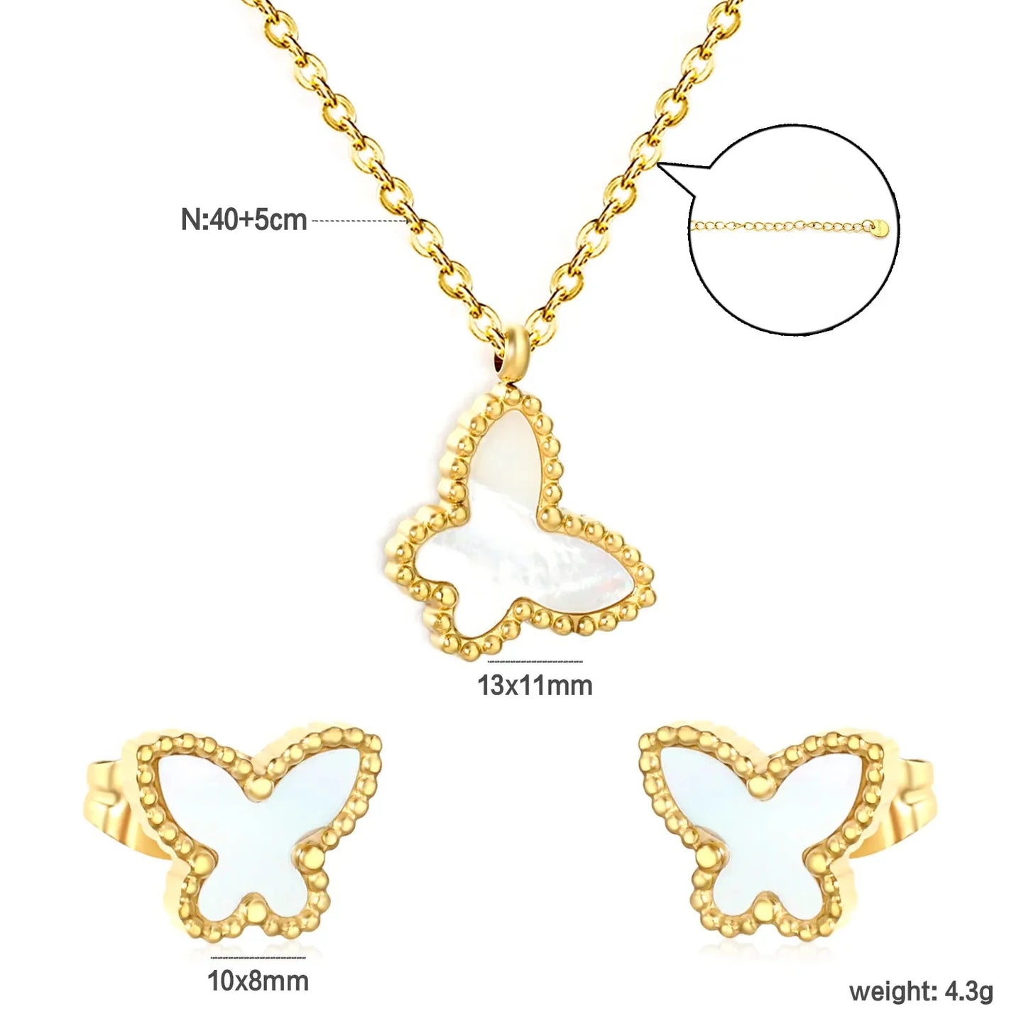 Wholesale 304L Stainless Steel Butterfly Necklace & Earrings Set