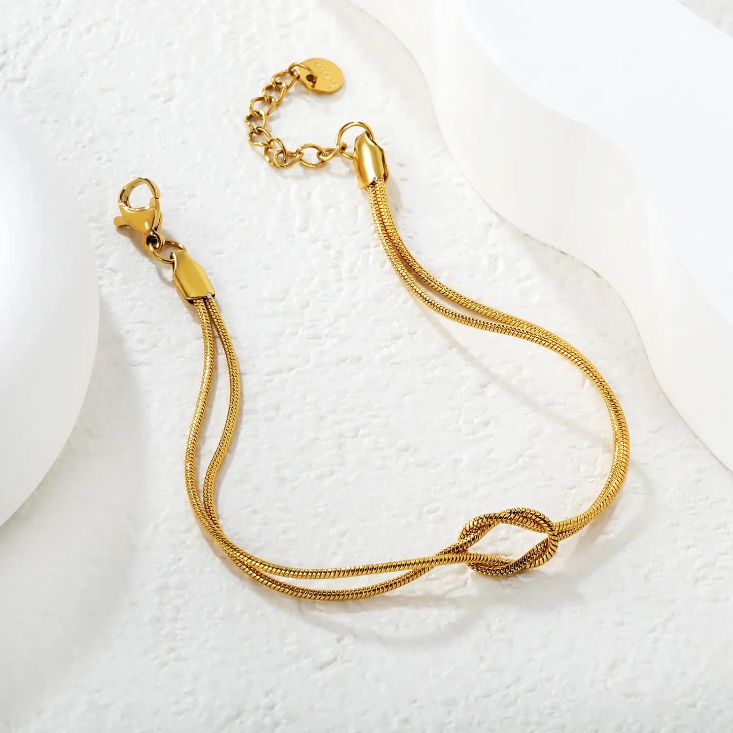 304L Stainless Steel Knot Bracelet | Gold Double Snake Chain