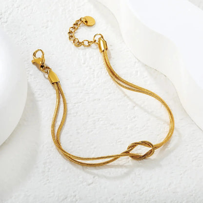 304L Stainless Steel Knot Bracelet | Gold Double Snake Chain