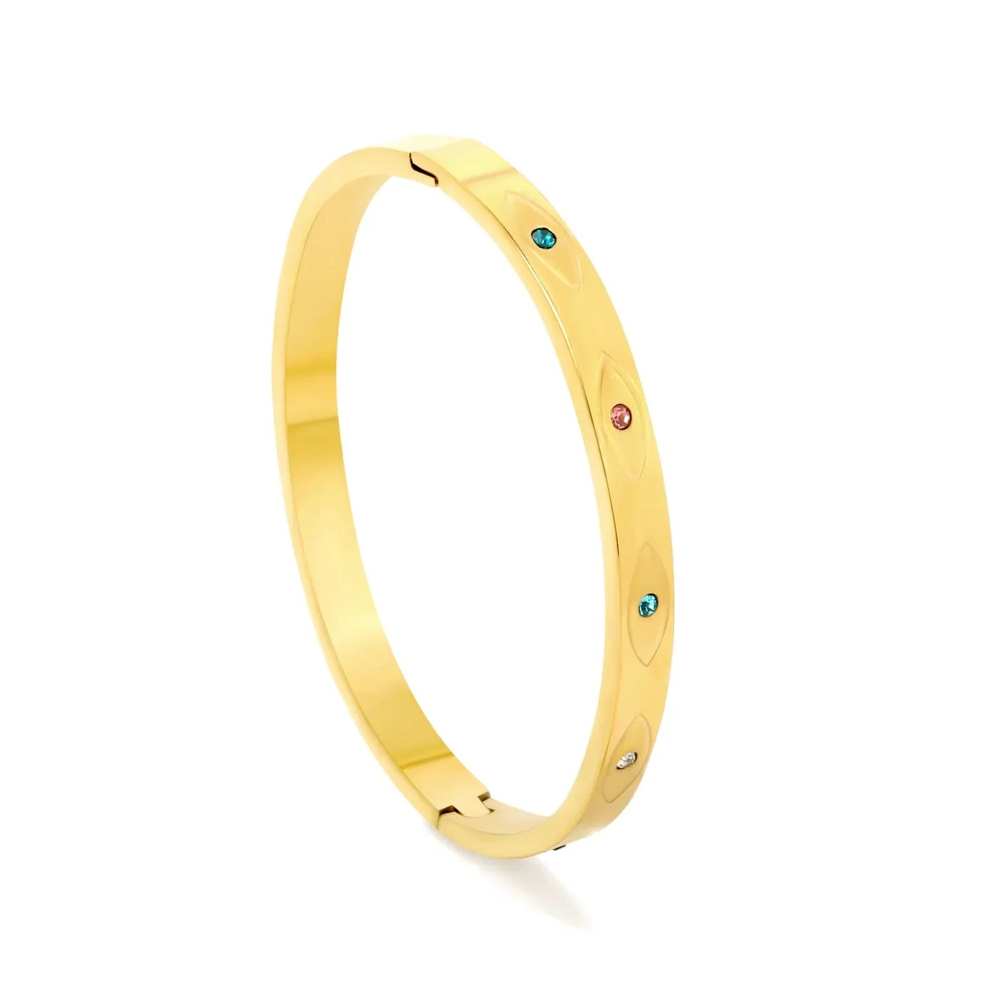 Colorful 304L Stainless Steel Bangle | Waterproof Zircon Jewelry