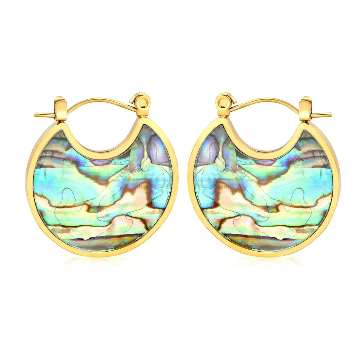 Waterproof Stainless Steel Shell Hoops | Retro Abalone Jewelry