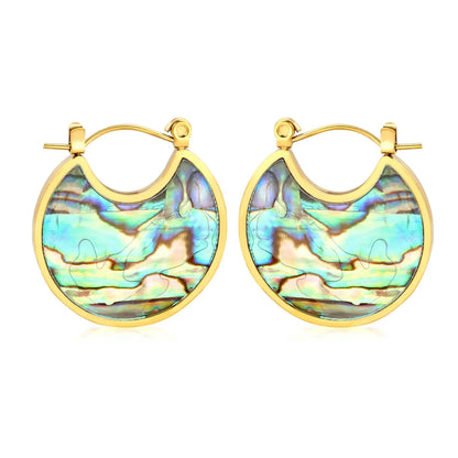 Waterproof Stainless Steel Shell Hoops | Retro Abalone Jewelry