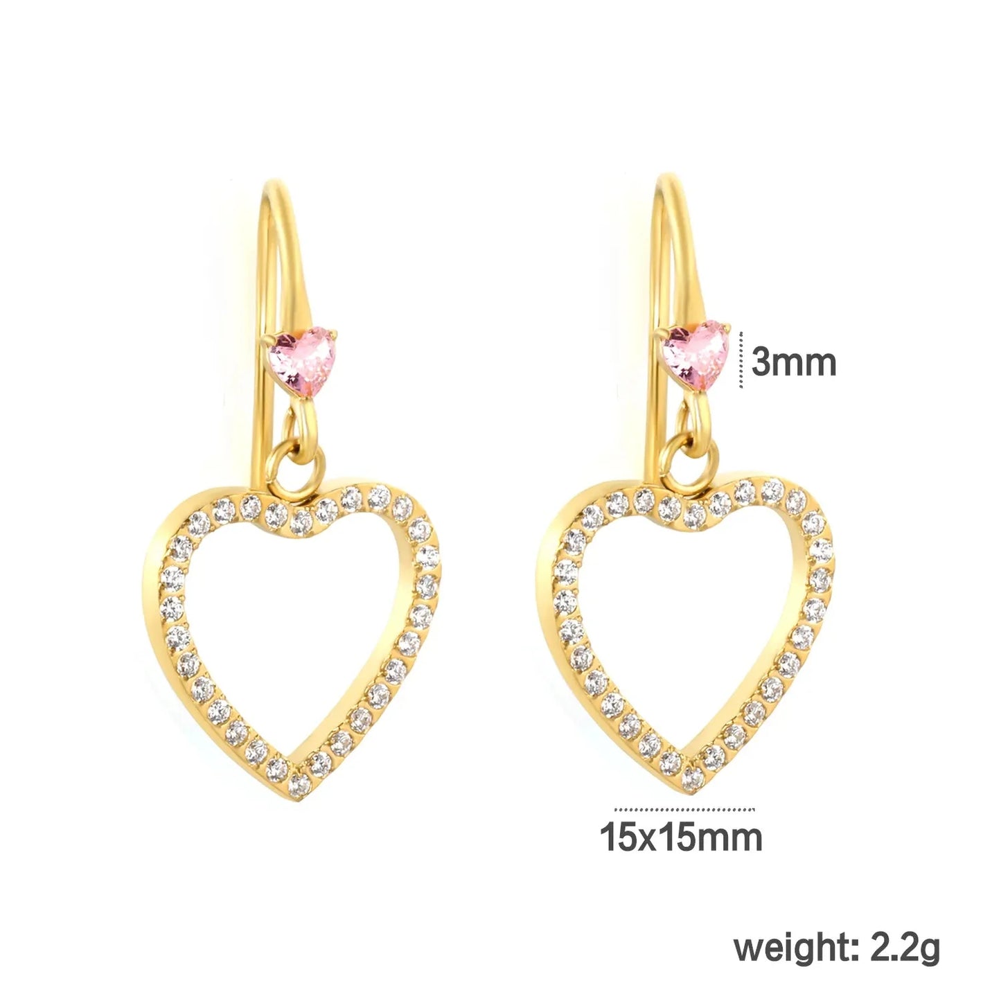 Romantic Stainless Steel Heart Earrings | Gold Hollow Dangle Hook