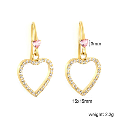 Romantic Stainless Steel Heart Earrings | Gold Hollow Dangle Hook