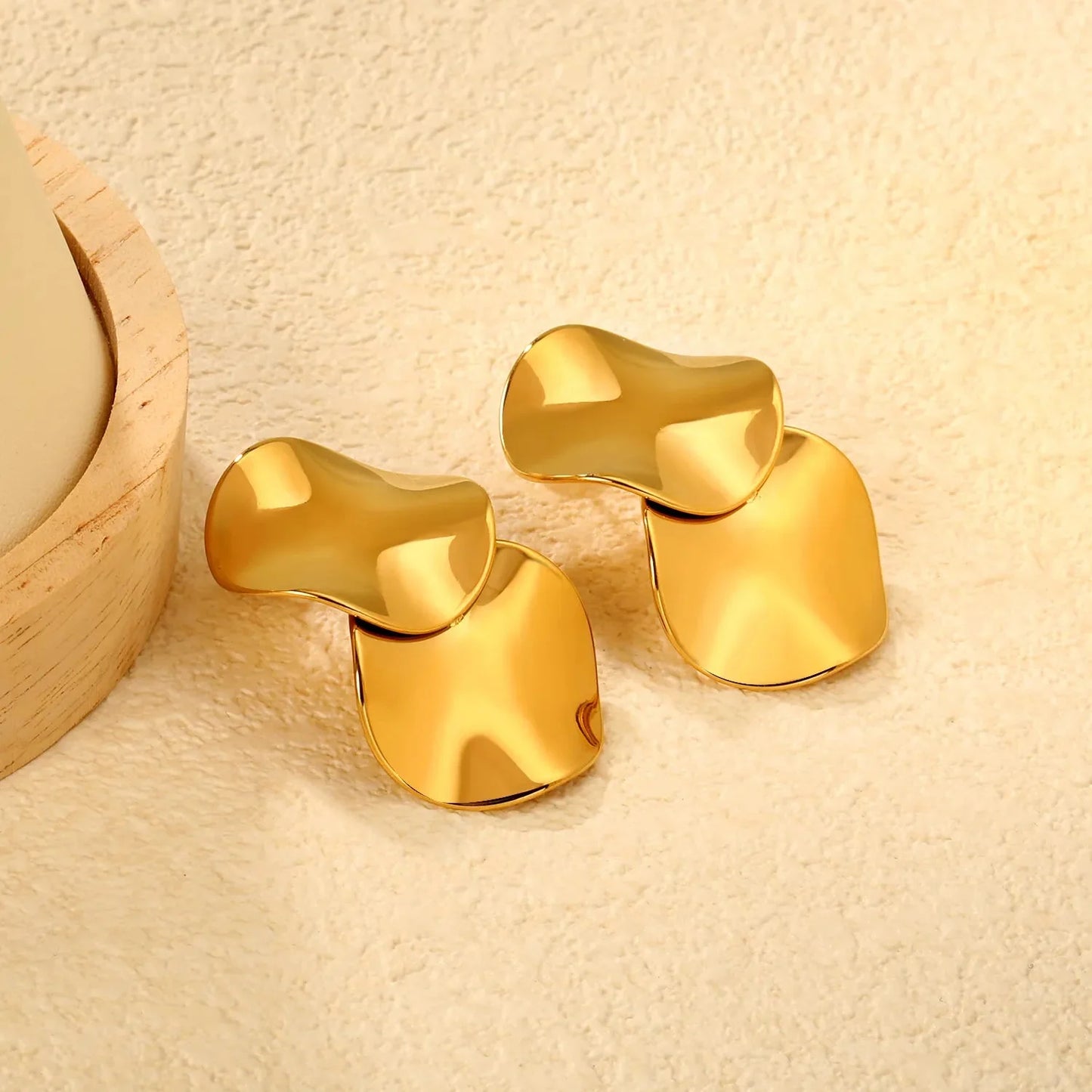 Stainless Steel Earrings | Double Circle Irregular Studs