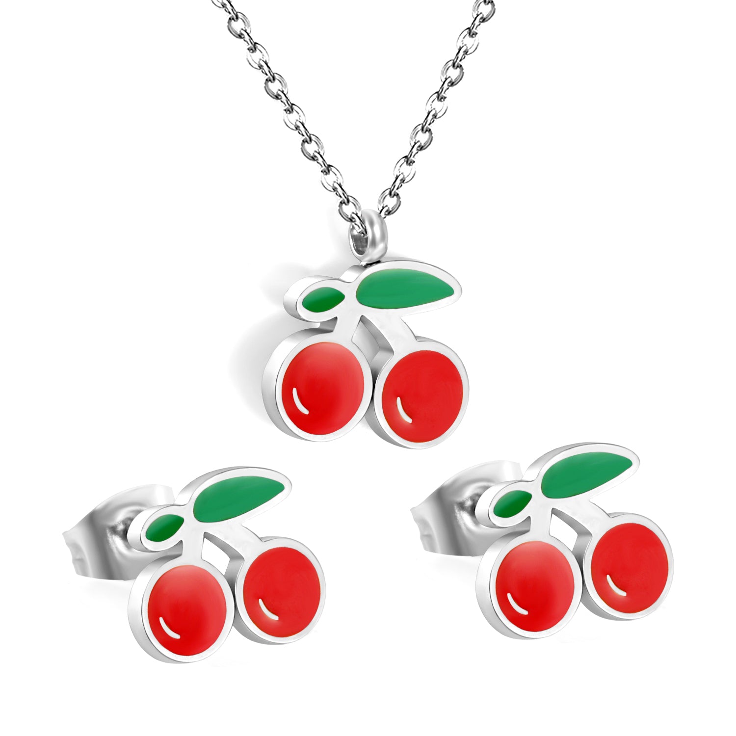 cherry enamel jewelry set-steel