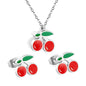 cherry enamel jewelry set-steel