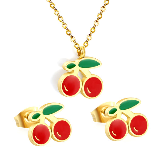 cherry enamel jewelry set